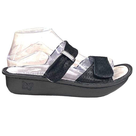 Alegria Women's Kar Black Suede Two Strap Platform Sandal Size 39 US 9 - Picture 1 of 14